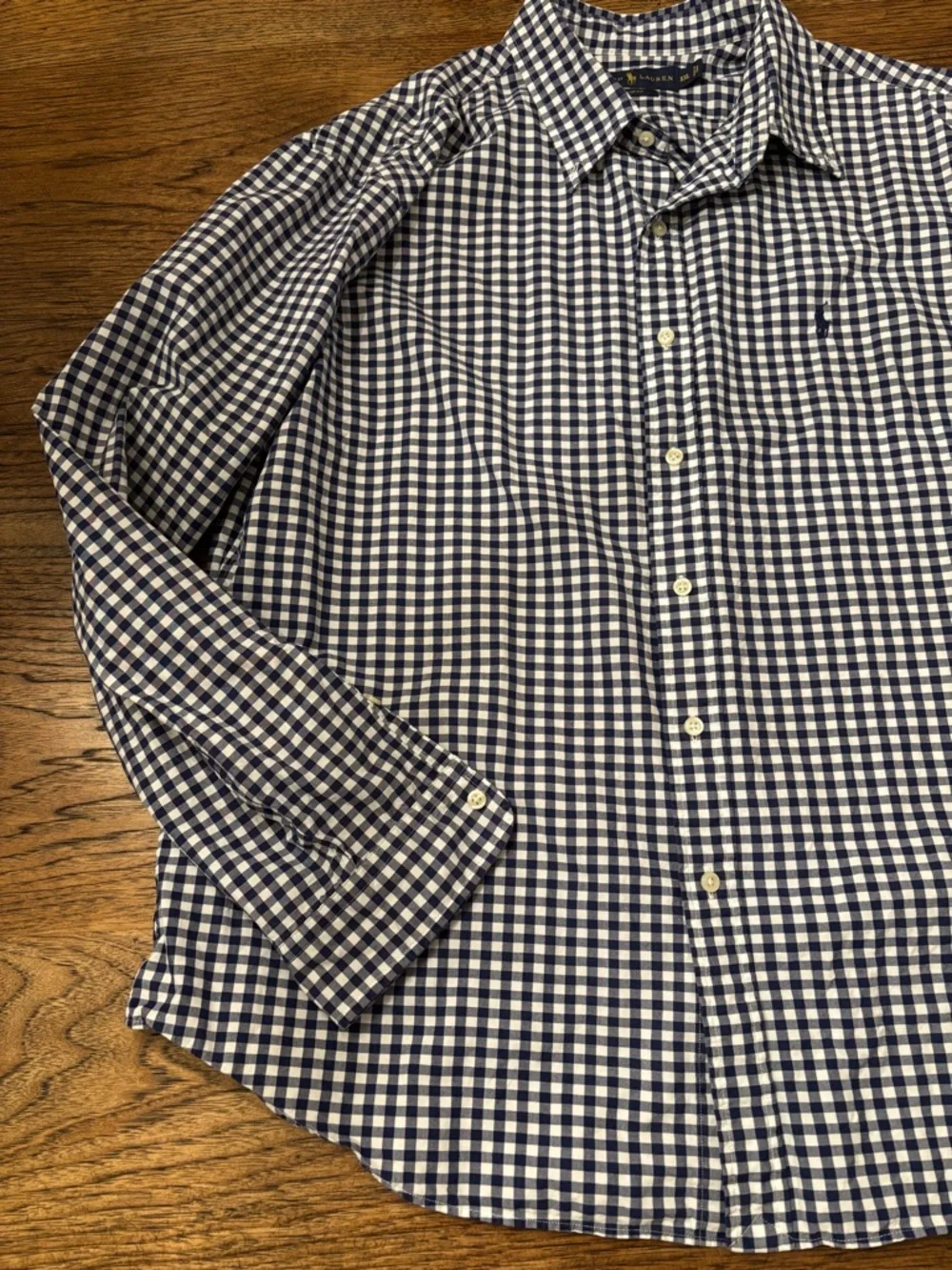 Ralph Lauren Men’s Slim Fit Blue White Gingham Button Down Shirt XXL Cotton Pony